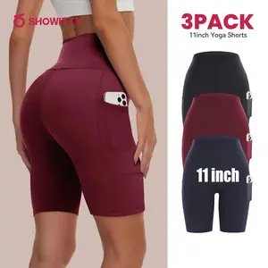 SHOWITTY Women's High Waisted 1/3 Pack Biker Shorts with Pockets, 5"/11" Tummy Control Plus Size Spandex Shorts for Gym Yoga Running Summer Clothes