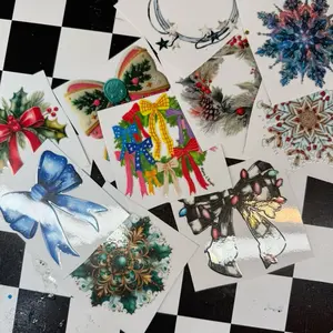 Bows/Decor bundle: 3 inch UVDTF prints made in Minneapolis by me, ItsRozeyBoo. This is a package of 10 prints. It is perfect for adding to acrylic blanks with some glitter and resin to make your own customized ornaments.