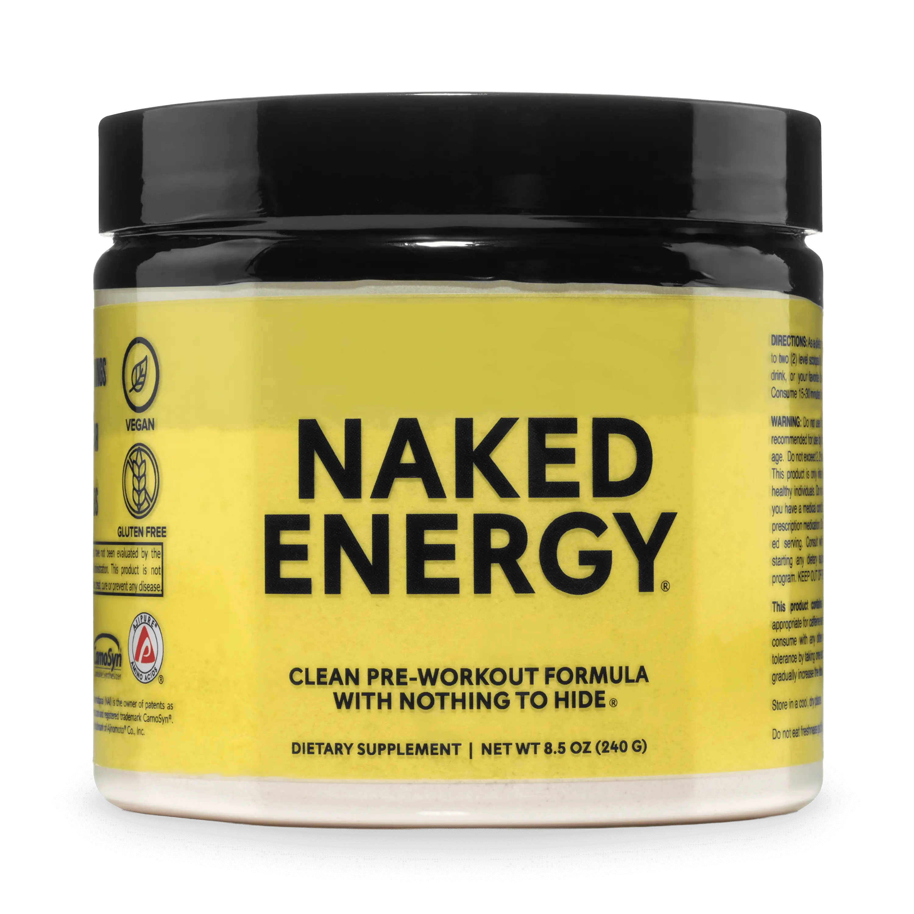 Naked Energy - Unflavored Pre Workout Supplement - 50 Servings - Vegan Formula for Energy Strength & Power with Creatine, Arginine & Beta-Alanine - No Additives or Artificial Sweeteners