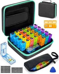 Monthly Pill Organizer 3 Times a Days, Friwole Medicine Organizer Box with Portable Hard Shell and Pill Cutter, 31 Day Pill Box with Monthly and Weekly Sticker (3 Times a Day)