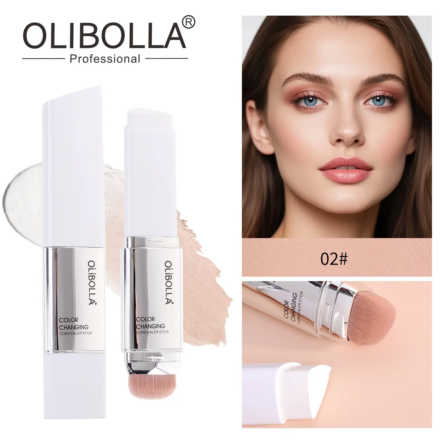 OLIBOLLA 2-in-1 Color Changing Concealer & Foundation Stick with Built-In Brush, Self-Adjusting Even Skin Tone, Full Coverage, Transfer-Proof, Flawless Base, Natural Finish, Lightweight, Best for Oily Skin