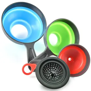 Canning Funnel with Strainer Wide Mouth Food Funnels for Kitchen Use Mason Jars Canning Supplies Kit Tools Funnels for Filling Bottles Food Grade Silicone 4 Pack Blue Green Red