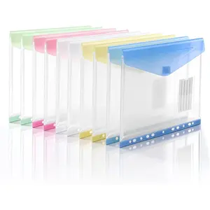 10 Pack Plastic Envelopes Binder Pocket with Tight Closure 11 Holes Expandable Side Loading Binder Organizer Letter Size Assorted Colors