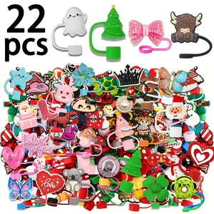 22pcs Reusable Straw Caps Set, Straw Spout Lid, Random Patterns, Fits 10mm Straws, Party Favors, Drinkware Accessories, Not Included Cups & Straws