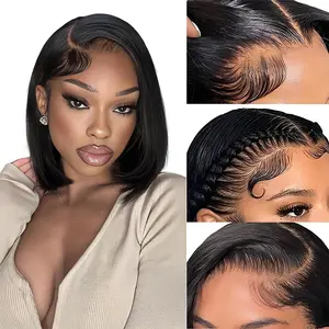 GK Bob Wig Human Hair Short Bob Wig, 13x4 HD Lace Front, Glueless Cap, Pre-Plucked Natural Scalp, 180% Density Straight Cut Pre-Cut Wig for Black Women, Lace Frontal Wigs, Bob Shape