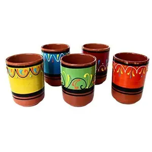 Terracotta Cups, Set of 5 - Hand Painted From Spain