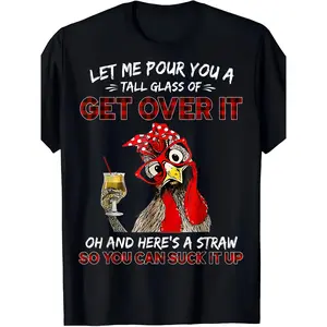 100% Cotton Men's Relaxed Short-Sleeve Tee - Funny "Get Over It" Chicken Attitude T-Shirt, All-Day Casual Comfort