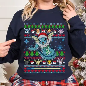 Vaporeon Ugly Christmas Sweatshirt, Stylish Eevee Evolutions Design for Pokemon Fans and Gamers