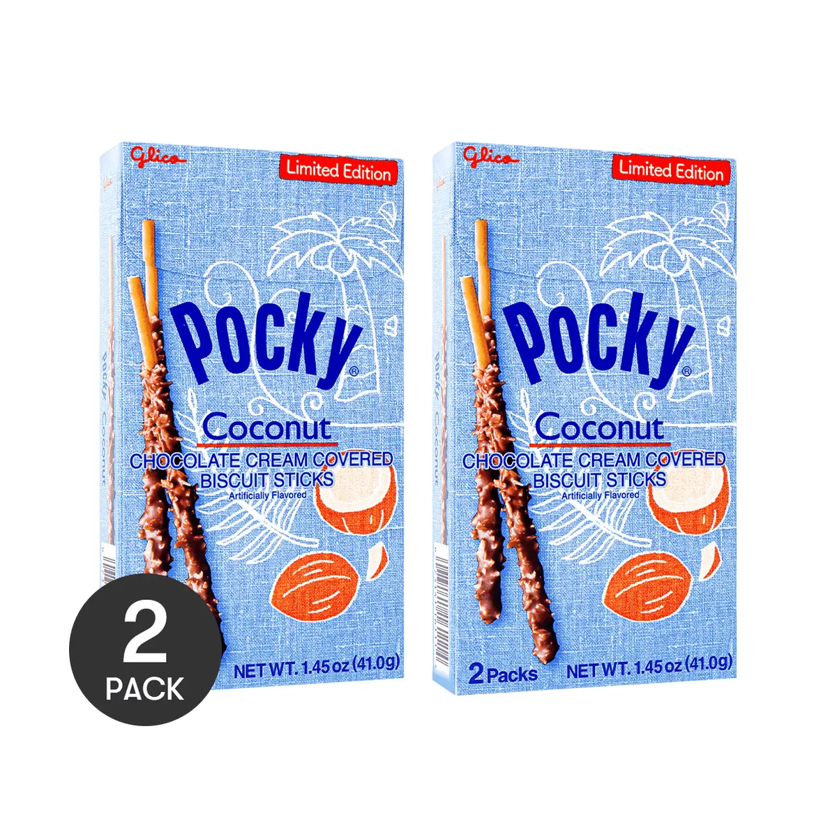 GLICO POCKY Chocolate Coconut Cream Sticks 2 Pack 1.44 oz Each