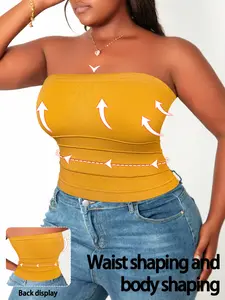 Women's Plus Size Waist Cinching Shapewear Tube Top Womenswear, Breathable High Elasticity Fit, Casual Office Party Daily Wear, 1/3/7 Pieces Set