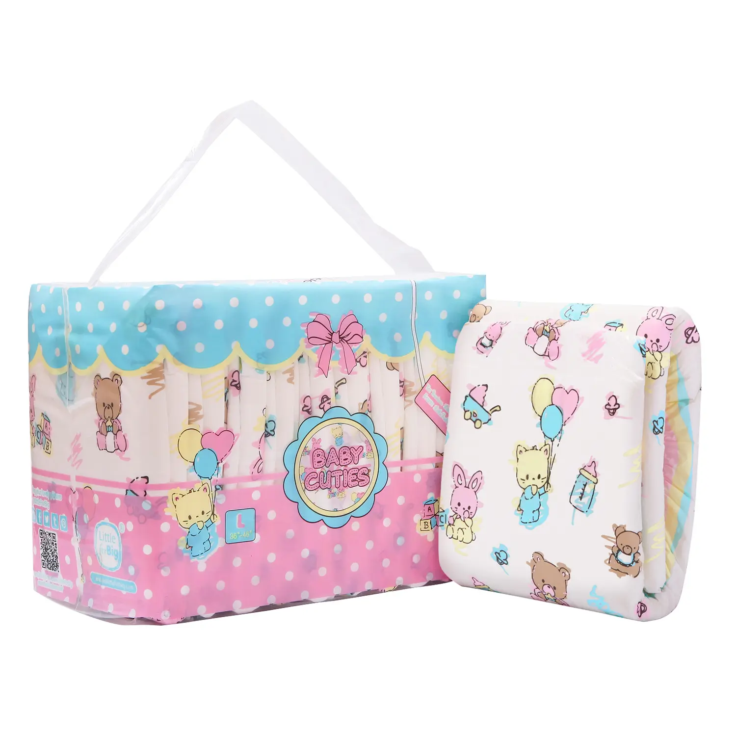 Littleforbig Adult Nighttime Diapers (10 Pieces) - Pastel Baby-Cuties Style, Soft, Thick, Fluffy Plastic Cover, 181oz High Absorption Core, Leak Guards, Care-Focused Design, Measure Waist Fit, Sizes M-Xl, Adult Incontinence, Baby Cutie Print, Disposable A