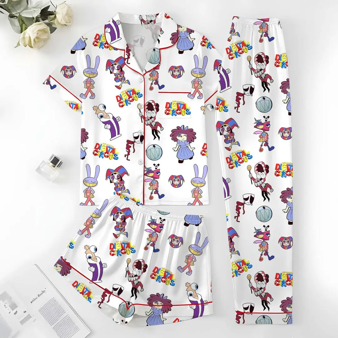 The Amazing Digital Circus Satin Pajamas Set, Pomni Jax Ginger Caine Sleepwear, Aesthetic Anime Pajama Set, Silk Pajamas, Gift for Fans