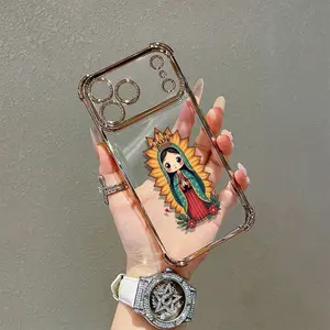 Shock Absorption And a Design of The Holy Virgin Four-corner Thickened Mobile Phone Case for iPhone 17 Air 16 15 14 13 12 11 Pro Max Plus border Electroplating with counter-fall Safety Cushion 2D printing