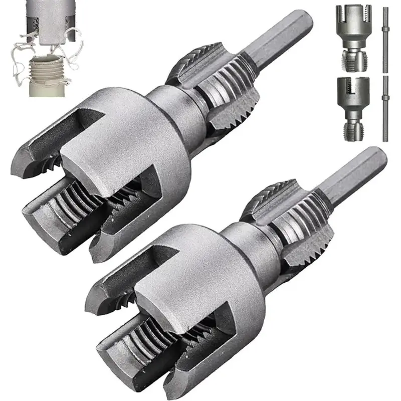 Integrated Internal & External Pipe Threading Tool with 1/2'' & 3/4'' Dies, Electric Drill Compatible 2 in 1 Pvc Pipe Threader Kit, Dual-Function Pipe Thread Cutting Tool tool upgrade pipe thread