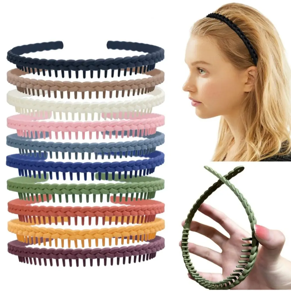 Women's 10pcs Arc Shape Anti-slip Grip Twist Braid Hair Accessories with Plastic Teeth, Unisex Sports Headbands for Women for Daily Sports Use