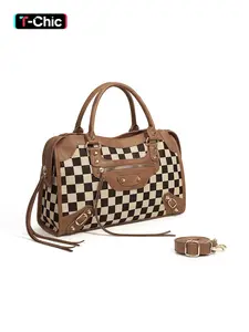 Women's Checkered Plaid Crossbody Bags, Zipper Tote Bag for Women, Top Handle Fringe Handbag With Adjustable Shoulder Strap, Vintage Purses and Handbags, Trendy Commuter Purse, City Bag for Daily Commuting, Shopping, Leisure Gatherings
