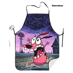 Courageous Comic Dog Pattern Printed Adult Sleeveless Dirt Resistant Funny Apron, Household Cooking Kitchen Apparel, 1-Piece Set