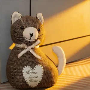 Cute Cat Door Stopper with Zigzag Pattern, High Aesthetic Decorative Weighted Door Stop, Easy Fixing for House Doors