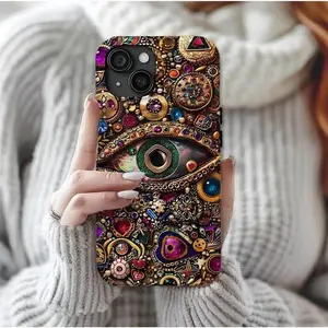 Evil Eye Charm Mosaic Phone Case, Collage Design with Realistic Gold and Purple Gem EffectsSuitable for Compatible Phones: 17, 17air, 16, 15, 14, 13, 12, 11, PRO MAX, X, XS, PLUS, and as Well as Galaxy S21/22/23/24/25 Ultra/FE+, NOTE20 Ultra, A71/56/55/54