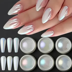 Aurora Pearl Powder Set, Nail Art Decoration, Holographic Mirror Powder, Glitter Dust, Iridescent Powder, Salon Supplies, High Quality Glitter Suitable for Women and Girls, Nail Art Design