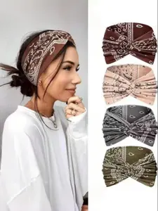 Women's Hairbands 4 Pack, Wide Thin Elastic Boho Dye Knot Headbands, Vintage Style for Sports Yoga Makeup Spa Fashion Accessories Knotted Headband