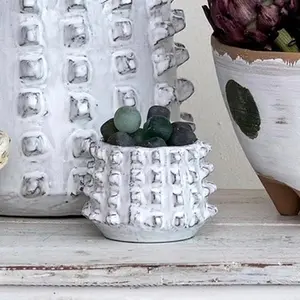 Stoneware Sculptural Planter with Raised Squares flower pot