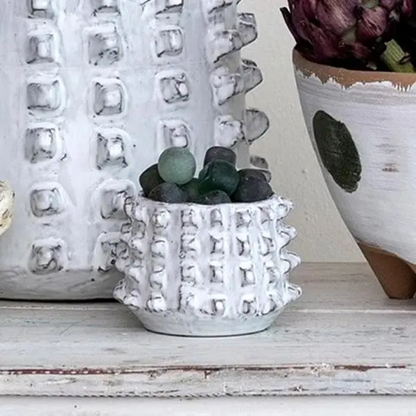 Stoneware Sculptural Planter with Raised Squares flower pot