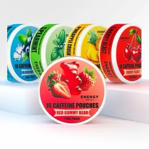 Sugar-Free Energy Nootropic Caffeine Pouches (Energy Booster) - 5 Pack, 16 Pouches Each, 72 mg Each - Cherry Blast, Pineapple Crash, Blueberry Ice, Red Gummy Bear, Spearmint - Sport Beverage Alternative