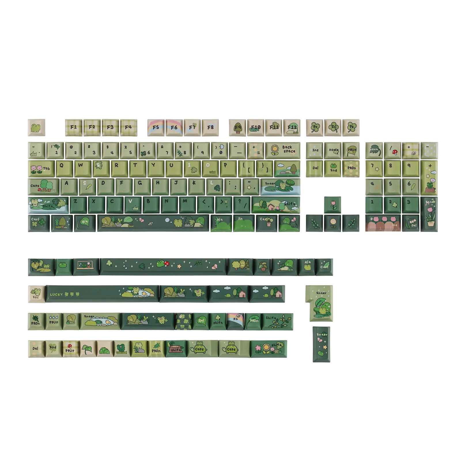 KiiBOOM X Cosydiaries Rainy Froggy Day Keycap Set MOA Profile PBT ANSI&ISO Layout Custom 143 Keys 5-Side Dye-Submilation MX Strcture for Mechanical Keyboard, Compatible with 60%, 65%, 75%, TKL, 1800, Full-sized Layout