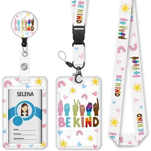 BY-KC149 ID Badge Holder with Breakaway Lanyard, Lanyards for ID Badges Name Tags ID Card Holder, Cute Badge Reel Badge Clip Retractable, Autism Awareness Gifts