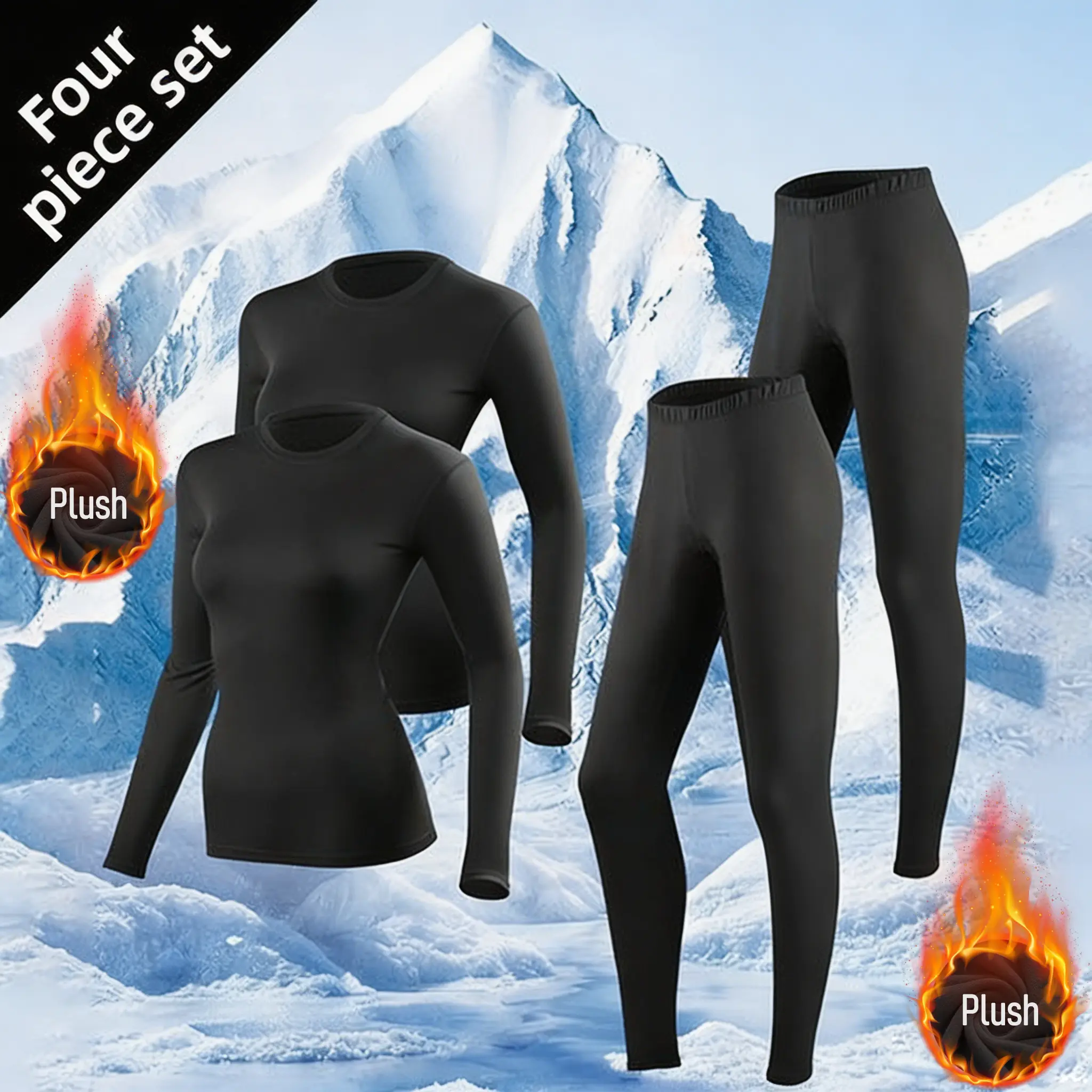 VRYXAL Women's 4-Piece Fleece-Lined Thermal Underwear Set - Ultra-Warm Activewear Base Layers, Soft, Comfortable, Stretchy, Breathable Fabric, Long Johns Tops & Bottoms Value Pack, Fits Skiing, Outdoor Sports