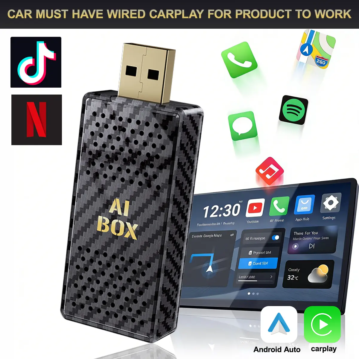 [Summervibes] 2026 Yurnlv Upgraded Magic Box 3.0 Wireless CarPlay Adapter (Supports Netflix/YouTube/TikTok/Google Play) — Compatible Only with Vehicles Supporting Wired CarPlay