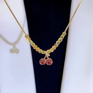 LisiZen Red Cherry Necklace for Women, 2025 New Trend Pendant, Chic Minimalist Luxury Statement Jewelry, Winter Fashion Collarbone Chain DZXL2131