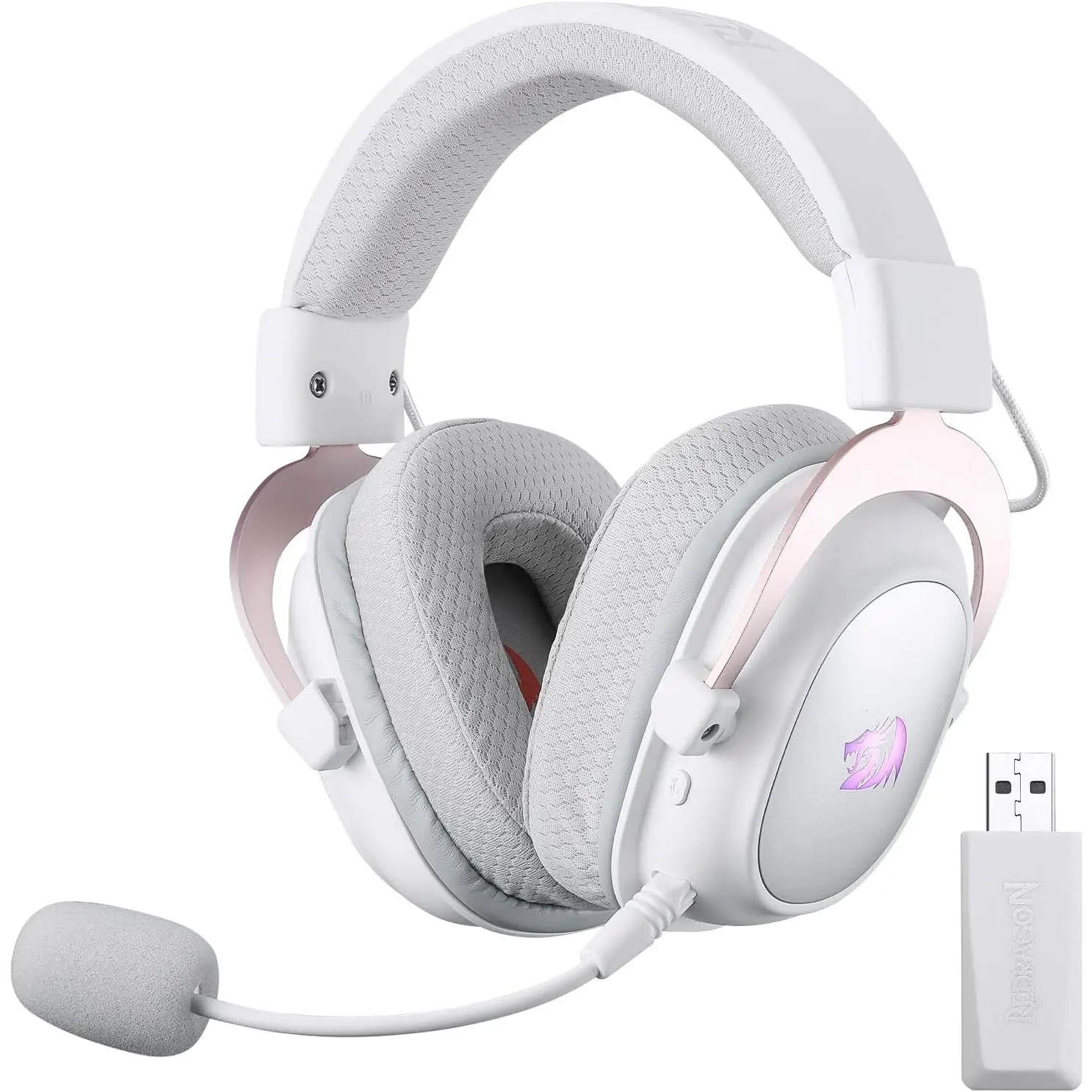 Redragon H510 PRO 3-Mode RGB Gaming Headset - 7.1 Surround Sound - 53MM Audio Drivers in Memory Foam Ear Pads w/Durable Fabric Cover- Multi Platforms Headphone - USB Powered for PC/PS4/NS, Pink & White