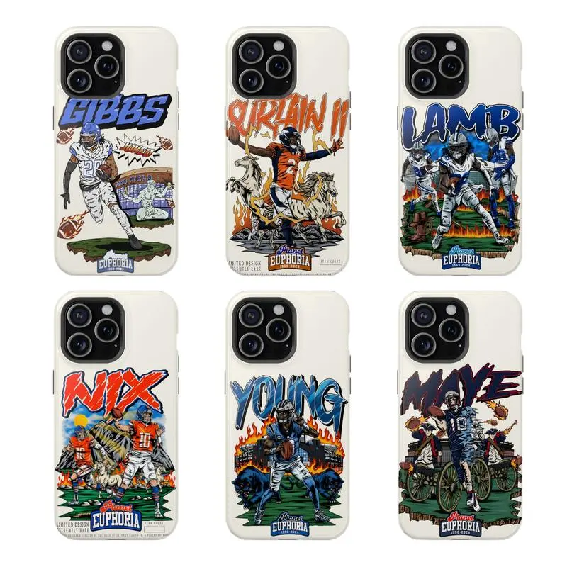 Vintage Football Players Smartphone Casing - Gibbs, Surtain II, Lamb, Bo Nix, Young, Maye Fan Gift Protector Accessories, Compatible with iPhone 11-17 Pro Max/Plus & Samsung Galaxy S23-25 Devices
