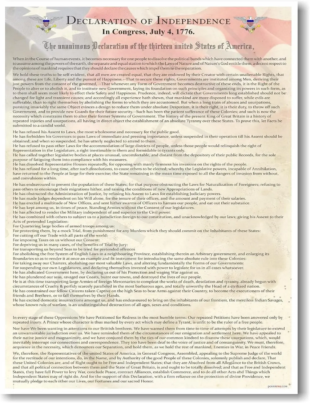 Declaration of Independence Poster, US History Classroom Poster, American History Wall Art, Declaration of Independence Wall Decor, Government Classroom Poster, American Revolution History Print, Civics Classroom Decor, Social Studies Educational Poster