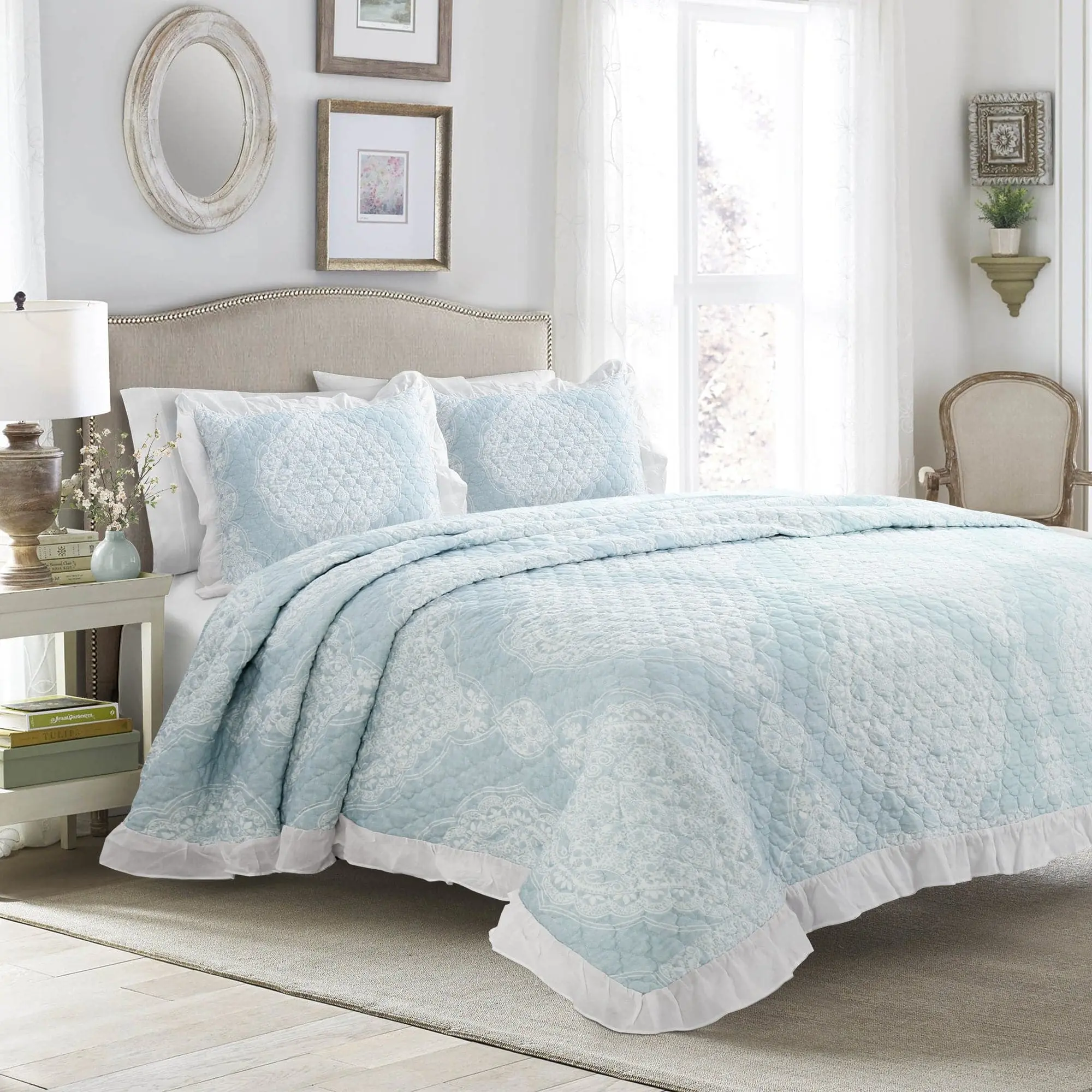 Lush Decor Lucianna Ruffle Edge Cotton Bedspread Set, Decorative Bedding Set for Bedspreads Coverlets Use