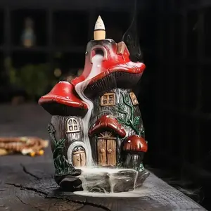 1pc, Resin Mushroom House Backflow Incense Burner Aromatherapy Scent Diffuser Halloween Christmas Creative Gift Decoration (Without Incense)