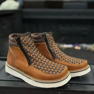 Pettatilo Color Tang Men's High-Top Sneakers with Woven Design and Zipper Closure for Comfort and Style