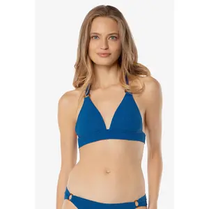 Tortoise Ring Banded Halter Top  |  Hamptons Blue Textured Metallic