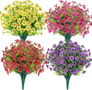 12/24 Bundles Artificial Faux Flowers – Colorful Daisy & Eucalyptus Bouquet in Rose Red, Yellow, Red & Purple | Realistic UV-Resistant Silk Plants for Outdoor Home, Planter, Porch, Patio, Yard Decoration home decoration