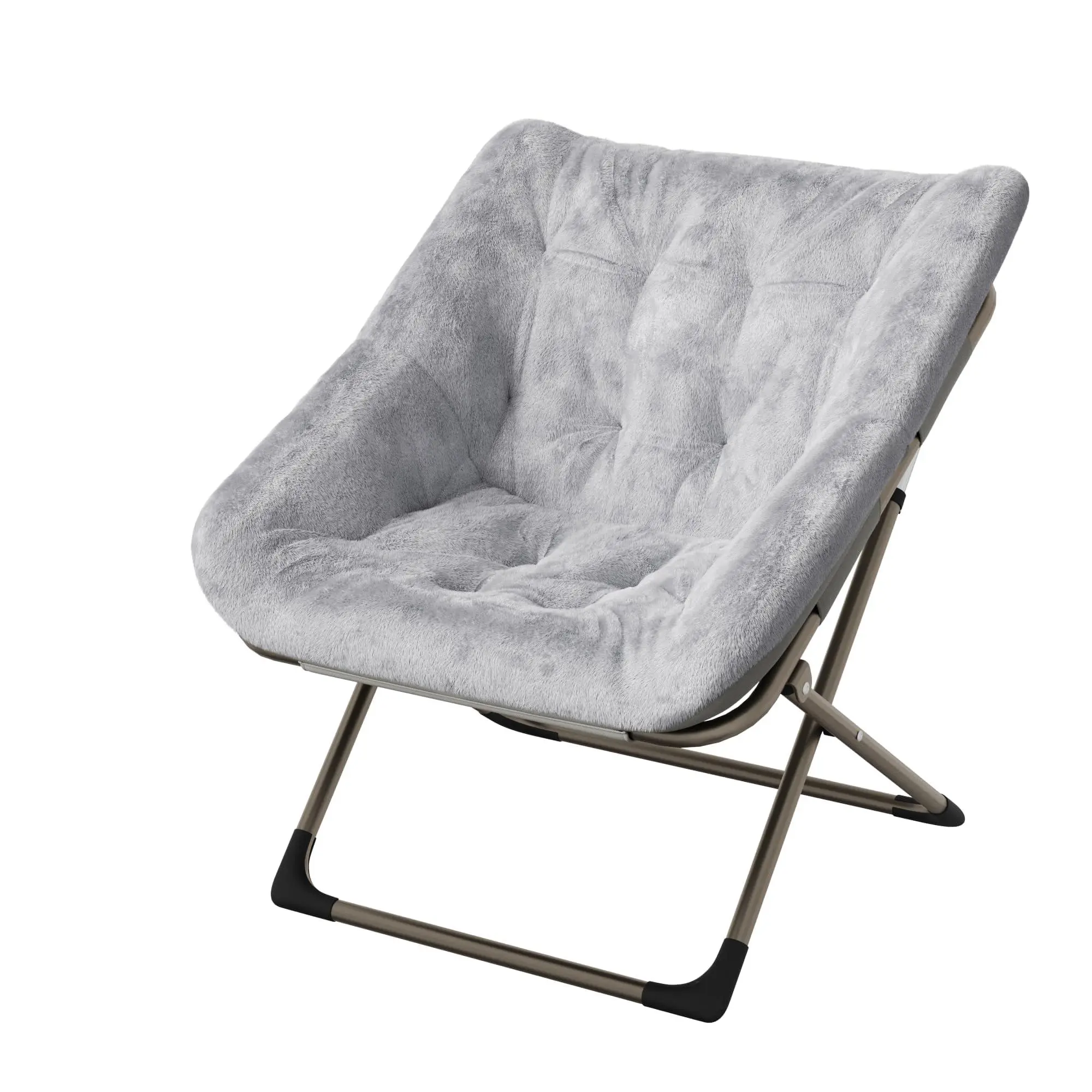 GAOMON Rabbit Fur Saucer Chair - Foldable Comfy Lounge Chair with Metal Frame for Kids, Teens & Adults - Cozy Indoor Lazy Sofa for Bedroom, Dorm & Living Room, Grey