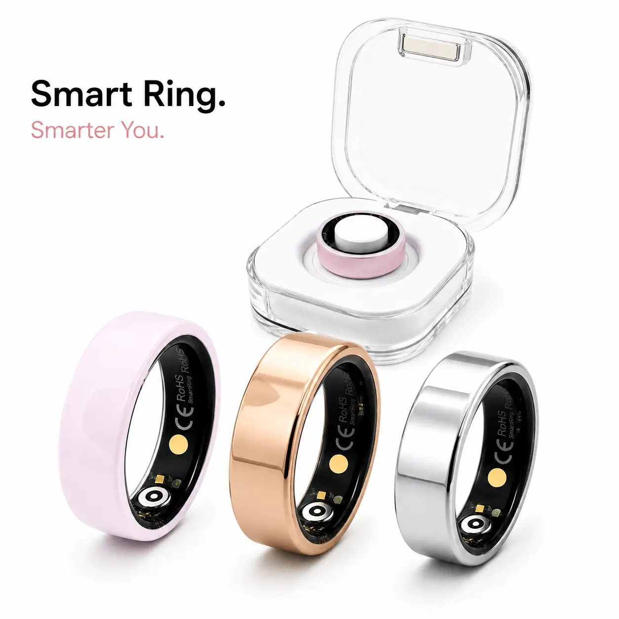 Smart Ring for Women and Men, IP68 Water-Resistant Fitness Tracker with 24/7 Sleep, Heart Rate, Blood Oxygen and Step Tracking, No Subscription, Compatible with Android and iOS, Rechargeable Screen-Free Wearable