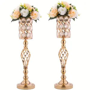 2Pcs/10Pcs Metal Diamond Crystal Wedding Centerpieces Dining Table Vase, 24 Inch Gold Multi-Function Tall Flower Stand, Wedding Centerpiece Floral Arrangement Display Stand for Banquet Reception & Living Room Decor