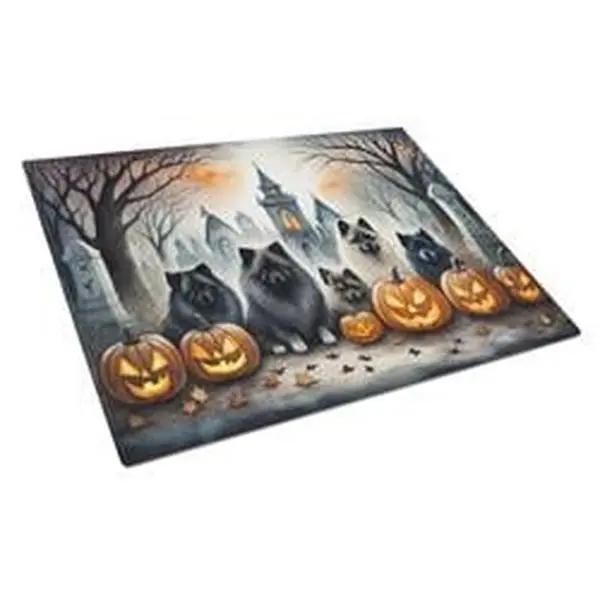 15 x 12 in. Unisex Keeshond Spooky Halloween Glass Cutting Board - Large