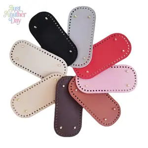 4PCS Premium PU Leather Bag Base Plate, 22x10cm Oval Cross Grain Design for Crochet & Knitting Bags, Anti-Collapse Bottom with Pre-Punched Holes