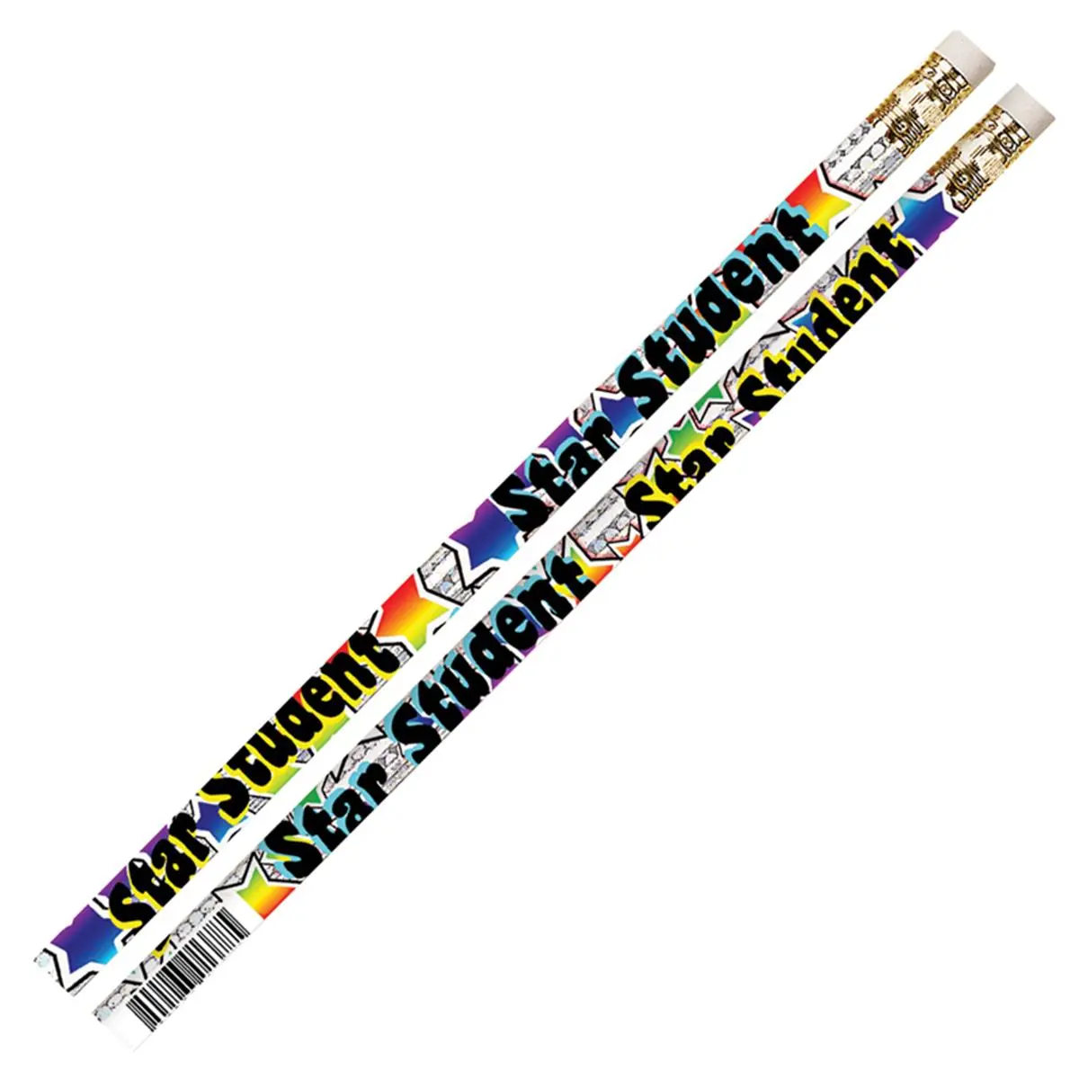 Musgrave Star Student Motivational Fun Wood Pencils - Eraser-Tipped, Metal Ferrule, Smooth Erasing, 12 Count, Office Stationery Supplies for School & Workplace Ease, Pencil With Eraser, Stationery Office Supplies