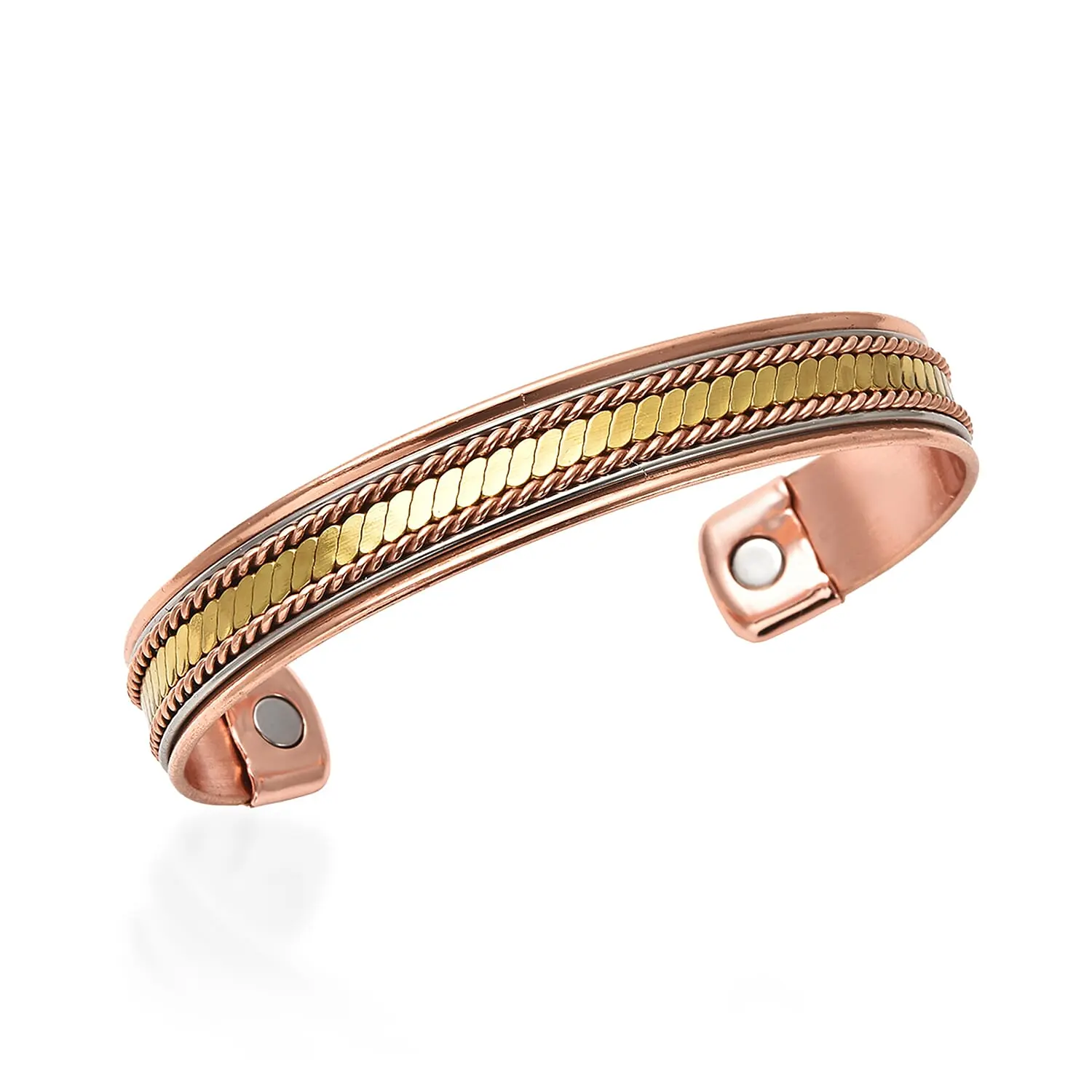 Magnetic By Design 3D Chain Pattern Cuff Bracelet in Silvetone, Rosetone and Goldtone (7.50 In)