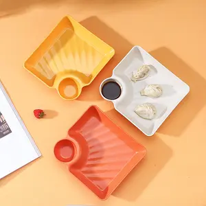 4 Piece Plastic Dumpling Plate with Dipping Dish Set for Home Use, Dumpling Tray, Dessert Sushi Pastry Plate, Fried Chicken French Fries Snack Tray