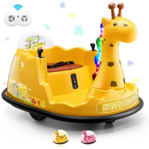Hikole Baby Bumper Car with Remote Control - 12V Electric Ride on Bumper Cars for Toddlers, Colorful LED Lights, Music, 3 Speeds, Indoor & Outdoor Use, Giraffe Gift for Kids 2-5, Pink